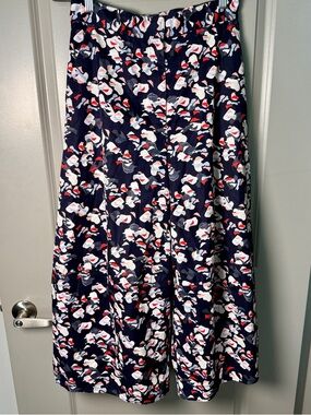 COS Curved Wide-Leg Cropped Trousers — Navy Abstract Floral Print | Size S / W28